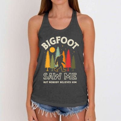 Bigfoot Saw Me But Nobody Believes Him Funny Sasquatch Retro Women's Knotted Racerback Tank