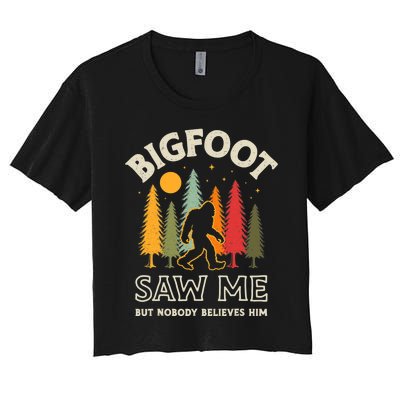 Bigfoot Saw Me But Nobody Believes Him Funny Sasquatch Retro Women's Crop Top Tee