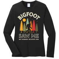 Bigfoot Saw Me But Nobody Believes Him Funny Sasquatch Retro Ladies Long Sleeve Shirt