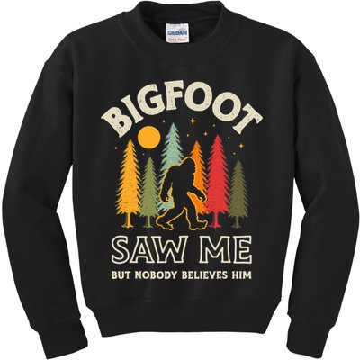 Bigfoot Saw Me But Nobody Believes Him Funny Sasquatch Retro Kids Sweatshirt