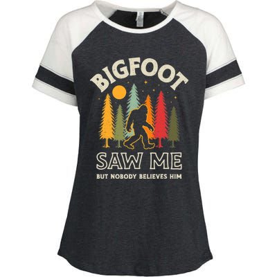 Bigfoot Saw Me But Nobody Believes Him Funny Sasquatch Retro Enza Ladies Jersey Colorblock Tee