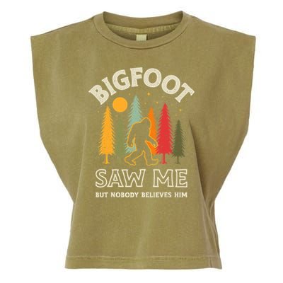 Bigfoot Saw Me But Nobody Believes Him Funny Sasquatch Retro Garment-Dyed Women's Muscle Tee