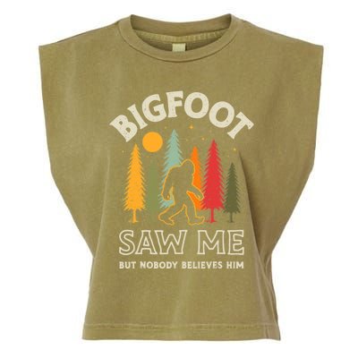 Bigfoot Saw Me But Nobody Believes Him Funny Sasquatch Retro Garment-Dyed Women's Muscle Tee