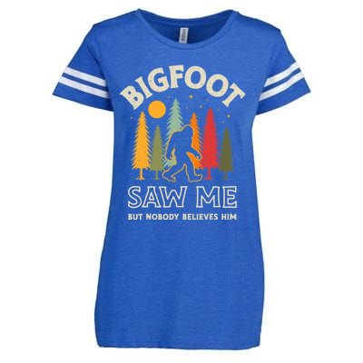 Bigfoot Saw Me But Nobody Believes Him Funny Sasquatch Retro Enza Ladies Jersey Football T-Shirt