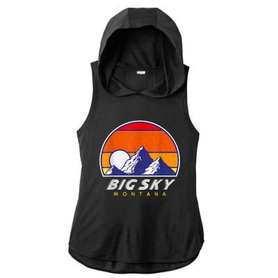 Big Sky Montana USA Ski Resort 1980s Retro Collection Ladies PosiCharge Tri-Blend Wicking Draft Hoodie Tank