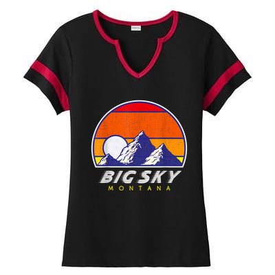 Big Sky Montana USA Ski Resort 1980s Retro Collection Ladies Halftime Notch Neck Tee