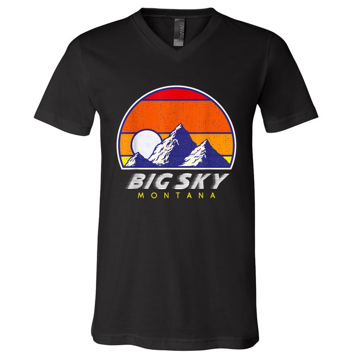 Big Sky Montana USA Ski Resort 1980s Retro Collection V-Neck T-Shirt