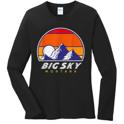 Big Sky Montana USA Ski Resort 1980s Retro Collection Ladies Long Sleeve Shirt