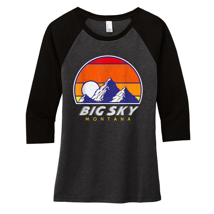 Big Sky Montana USA Ski Resort 1980s Retro Collection Women's Tri-Blend 3/4-Sleeve Raglan Shirt