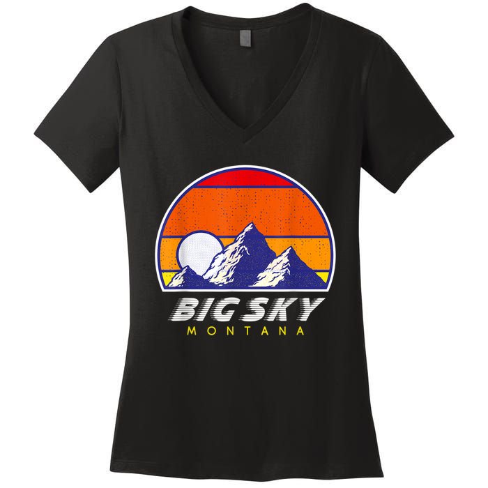 Big Sky Montana USA Ski Resort 1980s Retro Collection Women's V-Neck T-Shirt