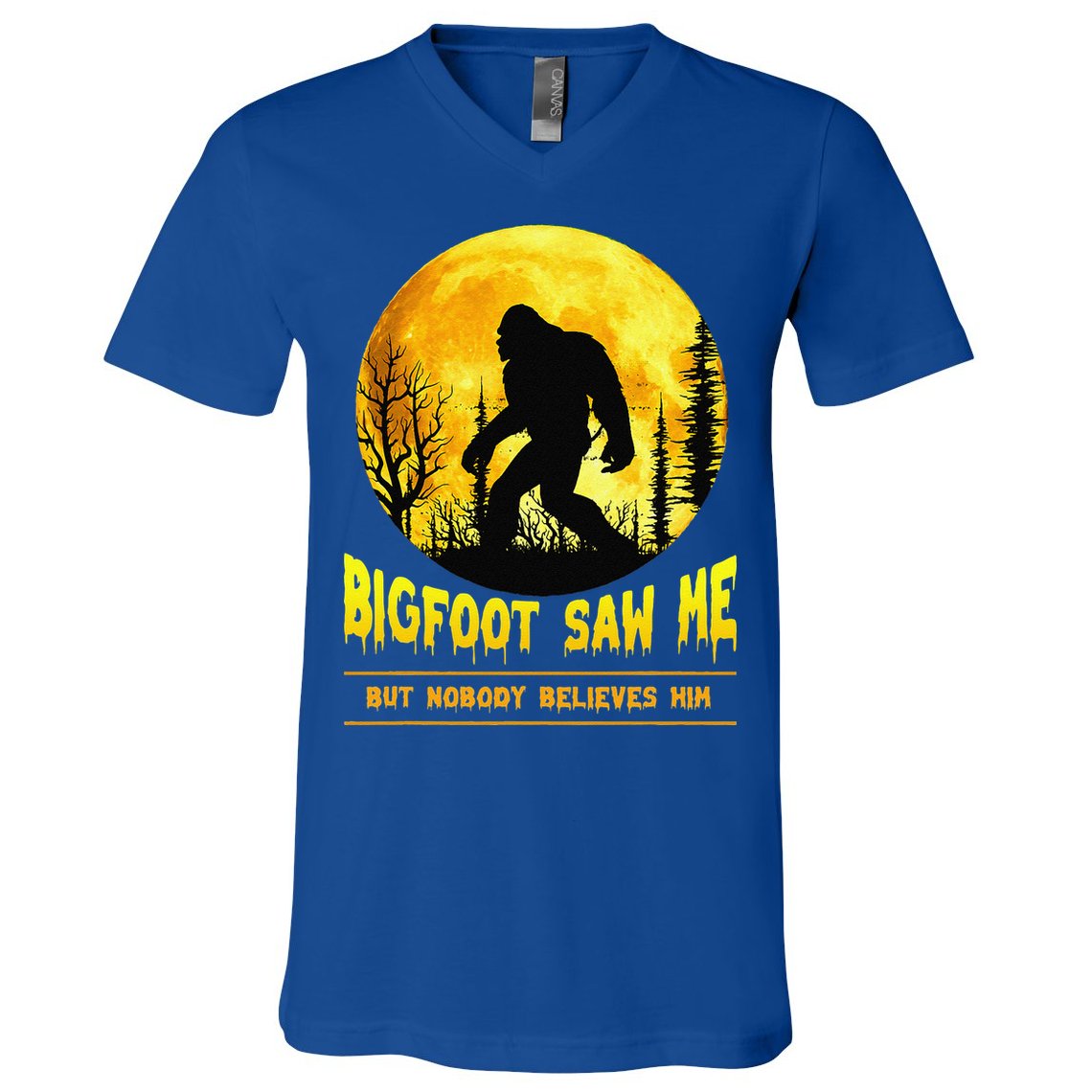 Bigfoot Saw Me Nobody Believes Him Funny Halloween Costume V-Neck T-Shirt