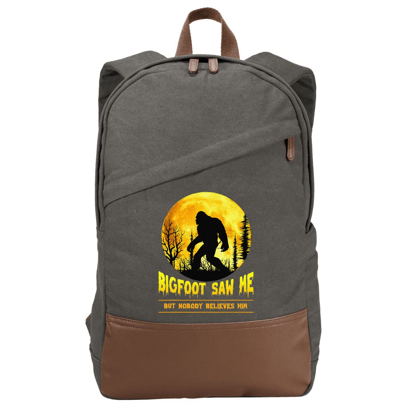 Bigfoot Saw Me Nobody Believes Him Funny Halloween Costume Cotton Canvas Backpack