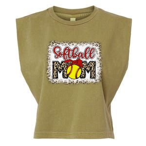 Bleached Softball Mom Leopard Baseball Mom Women Mothers Day Garment-Dyed Women's Muscle Tee