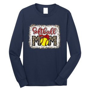 Bleached Softball Mom Leopard Baseball Mom Women Mothers Day Long Sleeve Shirt