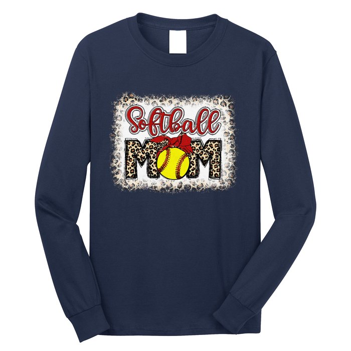 Bleached Softball Mom Leopard Baseball Mom Women Mothers Day Long Sleeve Shirt