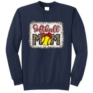 Bleached Softball Mom Leopard Baseball Mom Women Mothers Day Sweatshirt