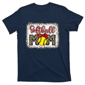 Bleached Softball Mom Leopard Baseball Mom Women Mothers Day T-Shirt