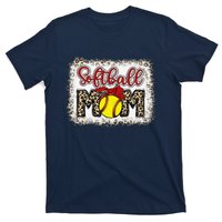 Bleached Softball Mom Leopard Baseball Mom Women Mothers Day T-Shirt