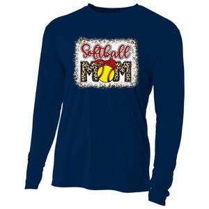 Bleached Softball Mom Leopard Baseball Mom Women Mothers Day Cooling Performance Long Sleeve Crew