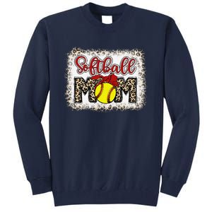 Bleached Softball Mom Leopard Baseball Mom Women Mothers Day Tall Sweatshirt