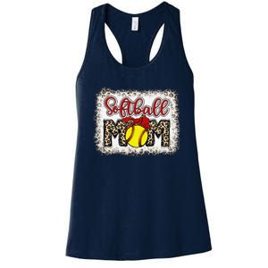 Bleached Softball Mom Leopard Baseball Mom Women Mothers Day Women's Racerback Tank