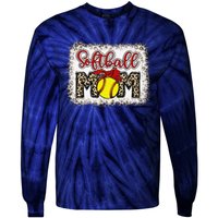 Bleached Softball Mom Leopard Baseball Mom Women Mothers Day Tie-Dye Long Sleeve Shirt