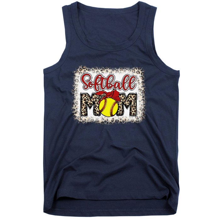 Bleached Softball Mom Leopard Baseball Mom Women Mothers Day Tank Top