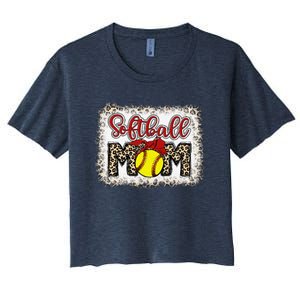 Bleached Softball Mom Leopard Baseball Mom Women Mothers Day Women's Crop Top Tee