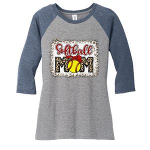 Bleached Softball Mom Leopard Baseball Mom Women Mothers Day Women's Tri-Blend 3/4-Sleeve Raglan Shirt