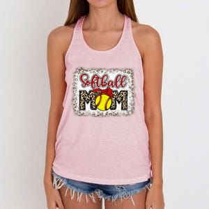 Bleached Softball Mom Leopard Baseball Mom Women Mothers Day Women's Knotted Racerback Tank