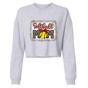 Bleached Softball Mom Leopard Baseball Mom Women Mothers Day Cropped Pullover Crew