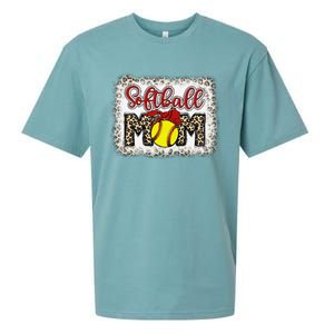 Bleached Softball Mom Leopard Baseball Mom Women Mothers Day Sueded Cloud Jersey T-Shirt