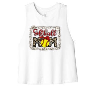 Bleached Softball Mom Leopard Baseball Mom Women Mothers Day Women's Racerback Cropped Tank