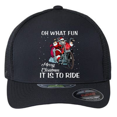 Biker Santa Motorcycle Fan Merry Christmas Xmas Holidays Flexfit Unipanel Trucker Cap