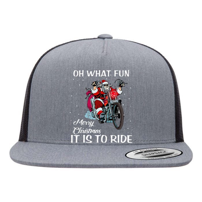 Biker Santa Motorcycle Fan Merry Christmas Xmas Holidays Flat Bill Trucker Hat