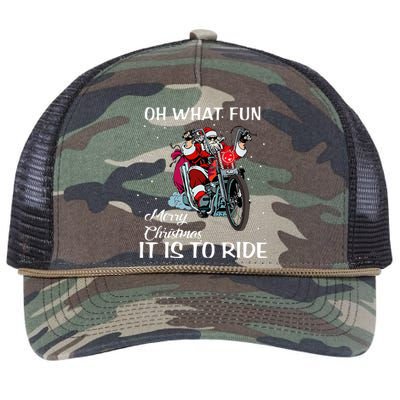 Biker Santa Motorcycle Fan Merry Christmas Xmas Holidays Retro Rope Trucker Hat Cap