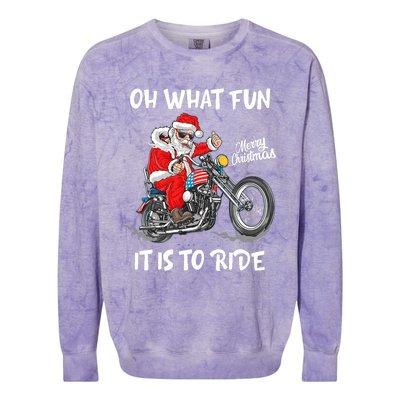 Biker Santa Motorcycle Fan Merry Christmas Xmas Holidays Colorblast Crewneck Sweatshirt