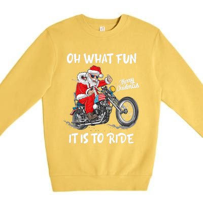 Biker Santa Motorcycle Fan Merry Christmas Xmas Holidays Premium Crewneck Sweatshirt