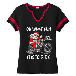 Biker Santa Motorcycle Fan Merry Christmas Xmas Holidays Ladies Halftime Notch Neck Tee