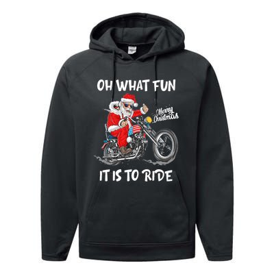 Biker Santa Motorcycle Fan Merry Christmas Xmas Holidays Performance Fleece Hoodie