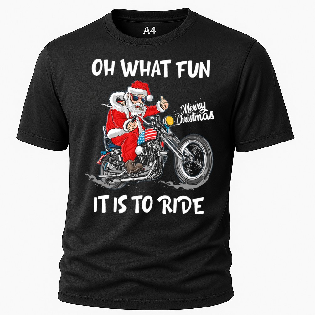 Biker Santa Motorcycle Fan Merry Christmas Xmas Holidays Cooling Performance Crew T-Shirt