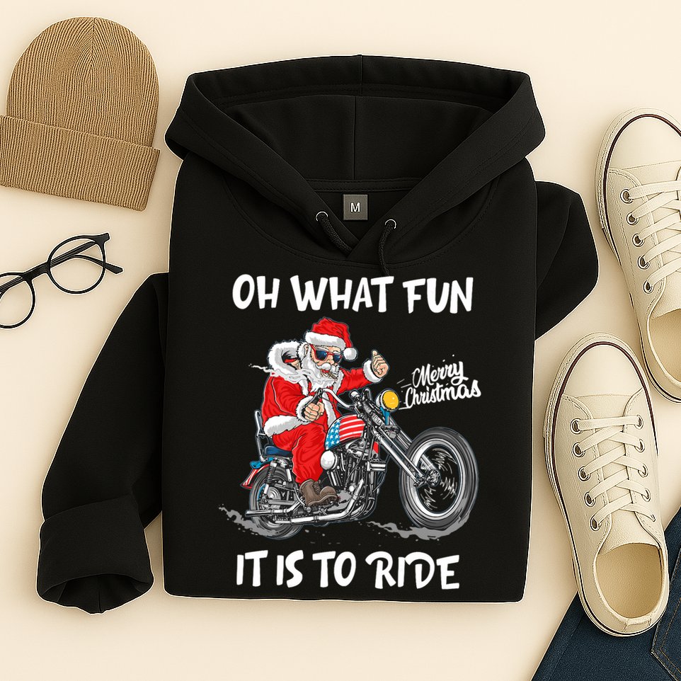 Biker Santa Motorcycle Fan Merry Christmas Xmas Holidays Hoodie