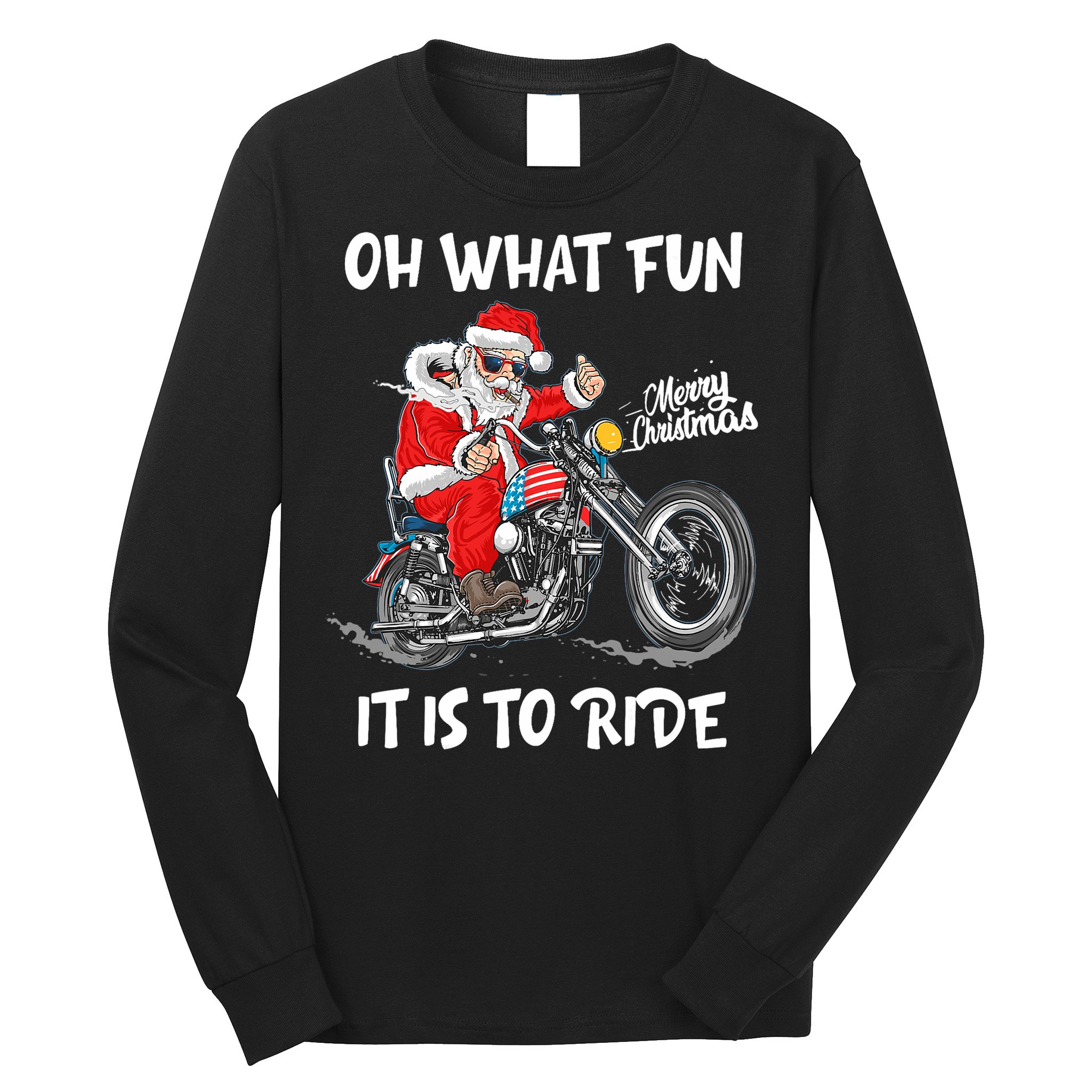 Biker Santa Motorcycle Fan Merry Christmas Xmas Holidays Long Sleeve Shirt