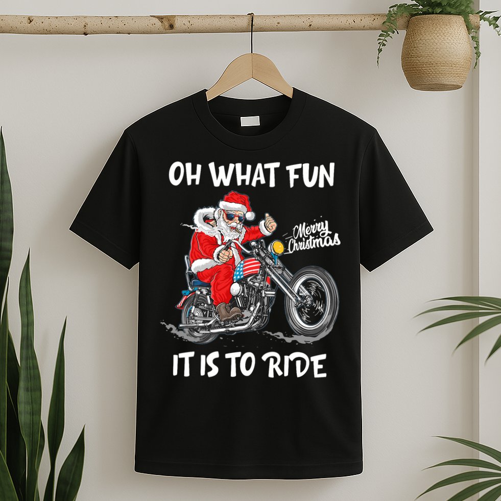 Biker Santa Motorcycle Fan Merry Christmas Xmas Holidays T-Shirt