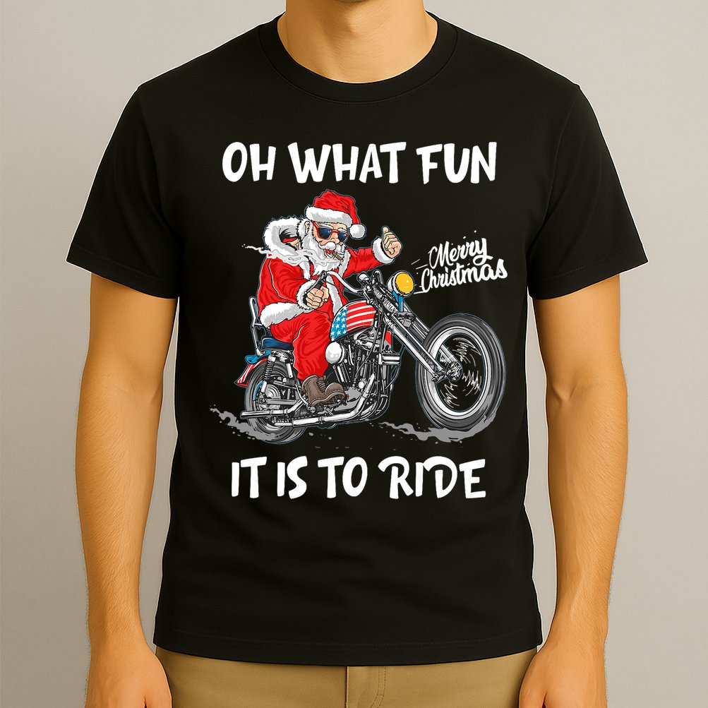 Biker Santa Motorcycle Fan Merry Christmas Xmas Holidays T-Shirt