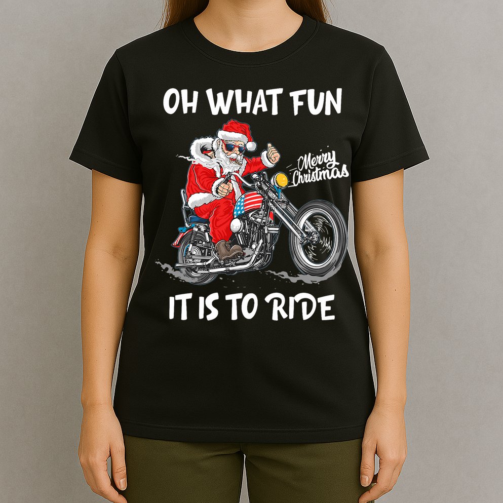 Biker Santa Motorcycle Fan Merry Christmas Xmas Holidays T-Shirt
