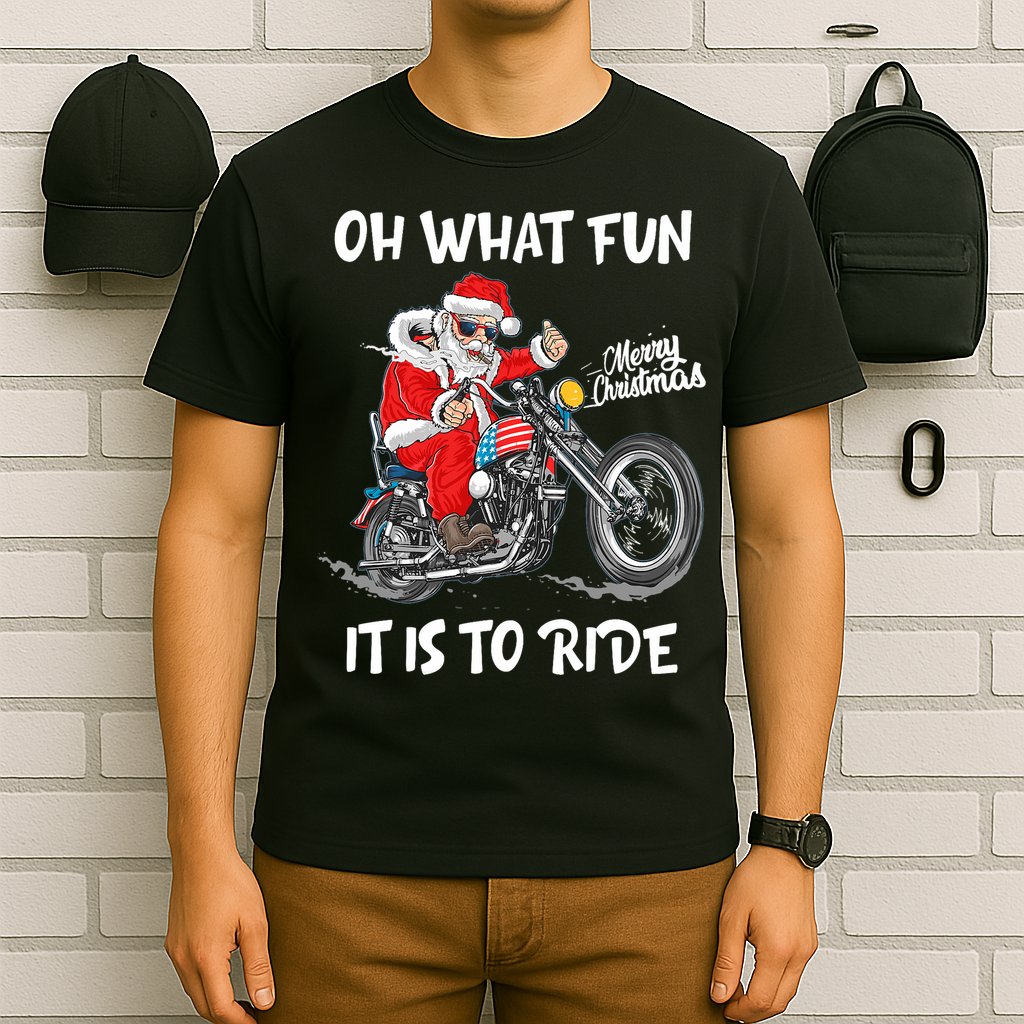 Biker Santa Motorcycle Fan Merry Christmas Xmas Holidays T-Shirt