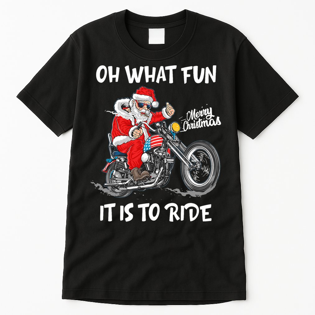 Biker Santa Motorcycle Fan Merry Christmas Xmas Holidays Tall T-Shirt
