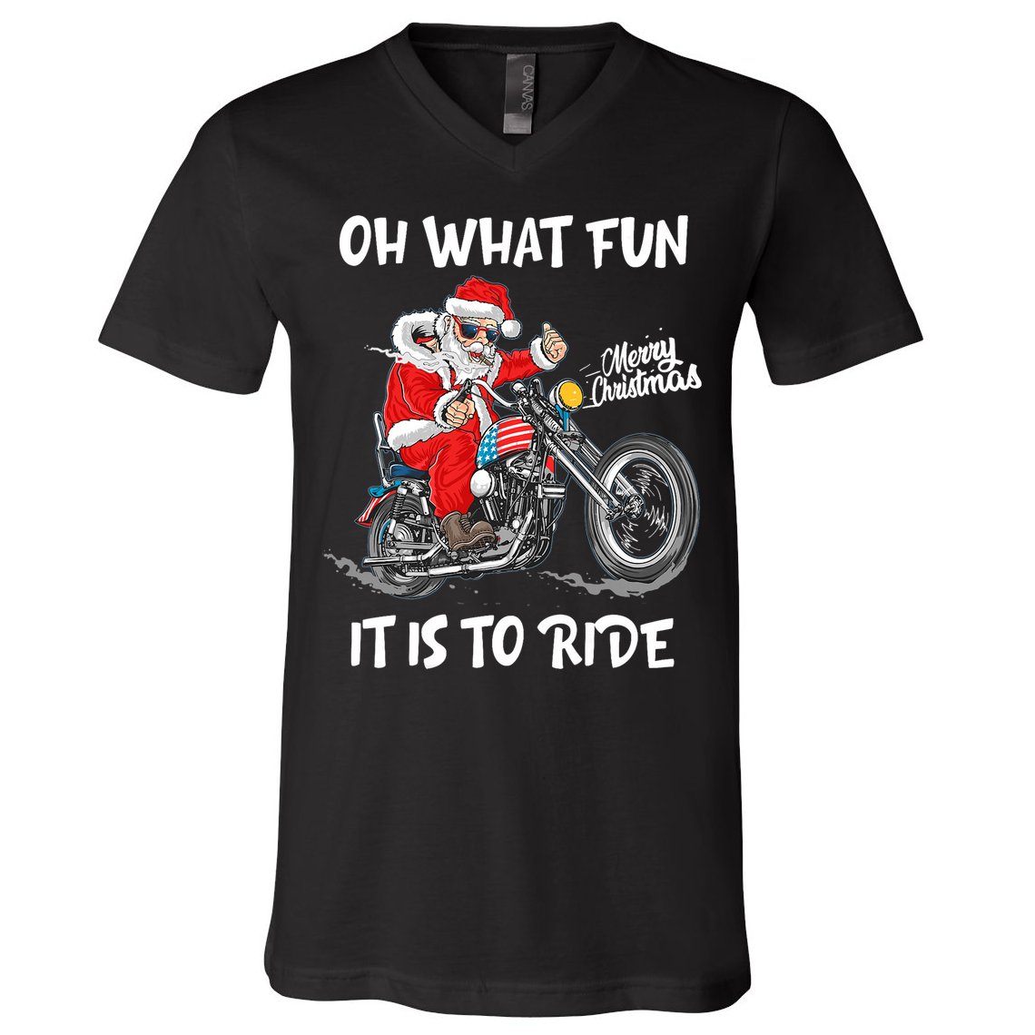 Biker Santa Motorcycle Fan Merry Christmas Xmas Holidays V-Neck T-Shirt