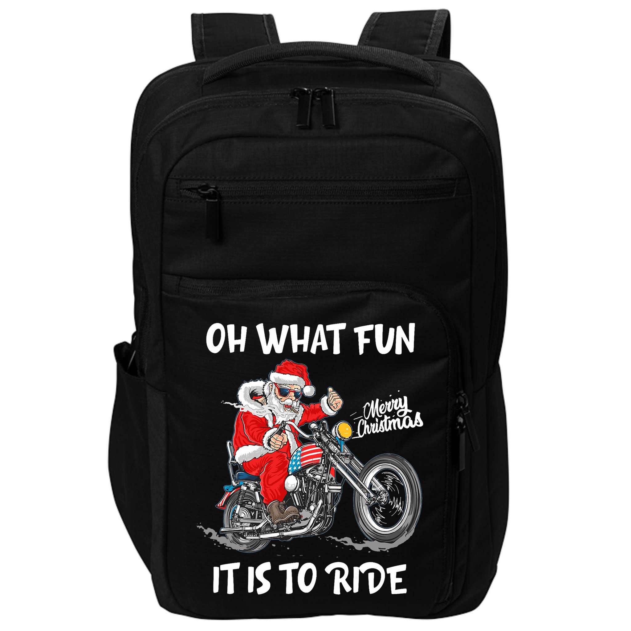 Biker Santa Motorcycle Fan Merry Christmas Xmas Holidays Impact Tech Backpack